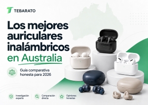 Varios auriculares inalámbricos con sus estuches ante un mapa de Australia y el título en español de la guía comparativa de 2026.